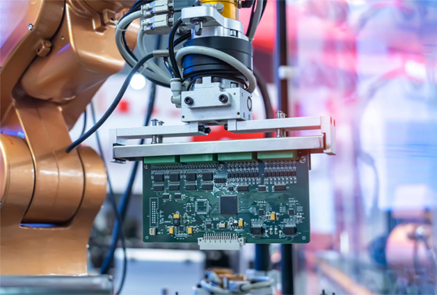 High-Precision Robot Mainboard PCB Assembly (PCBA) – Automated robotic arm picking up and assembling robot control mainboards